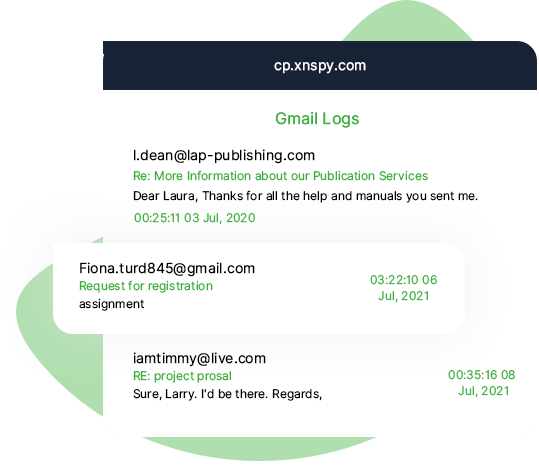 Gmail uygulama takibi için XNSPY panosu