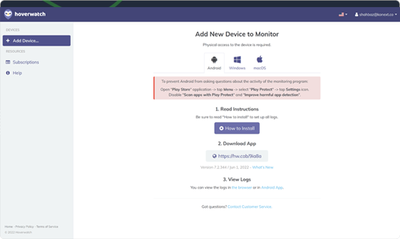 Hoverwatch kontrol paneli