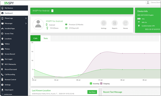 XNSPY kontrol paneli
